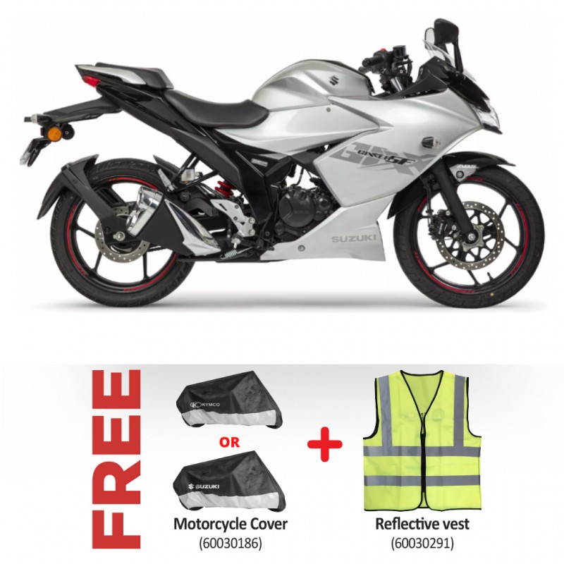 Suzuki GSX150FDF Silver/Black motorbike Free Motorcycle Cover