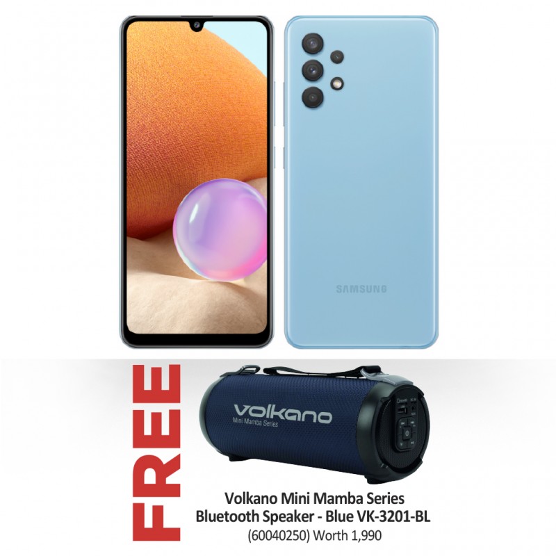 Samsung Galaxy A32 Blue & Free Volkano Mini Mamba Series Bluetooth Speaker - Blue VK-3201-BL Samsung Galaxy A32 Blue & Free Volkano Mini Mamba Series Bluetooth Speaker - Blue VK-3201-BL