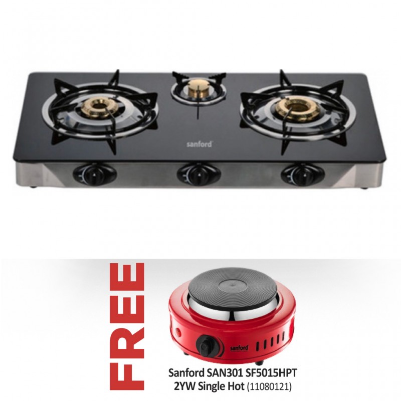 Sanford SAN512 SAN5317GC 2YW Triple Tempered Glass Gas Stove "O" & Free Sanford SAN301 SF5015HPT 2YW Single Hot Plate