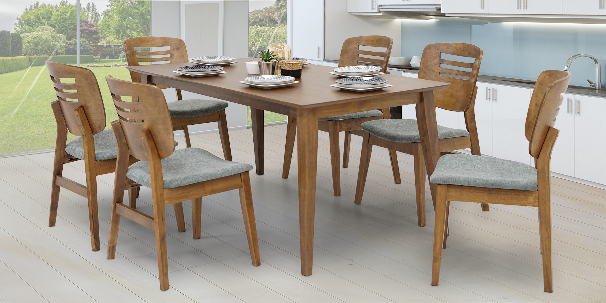 Elena Table and 6 Chairs Walnut Color