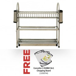 Concetto CDJ-55 3-Tiers S/Steel Dish Rack With 2 Side Holders & Free Concetto C-9108M 3in1 Chopping Board