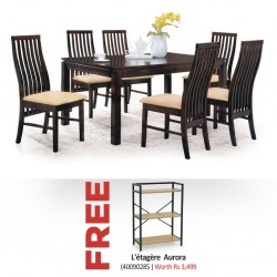 Caribean Table and 6 Chairs Rubberwood & Free Aurora Shelving Unit 3 Tiers Particle Board & Metal
