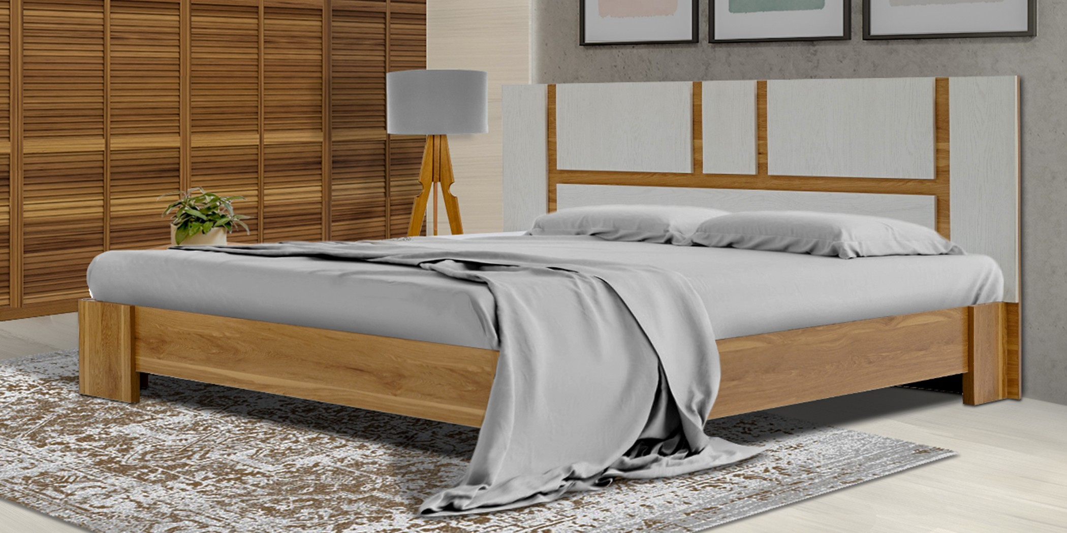 Tessa Bed 180x200 cm MDF Off White & Oak