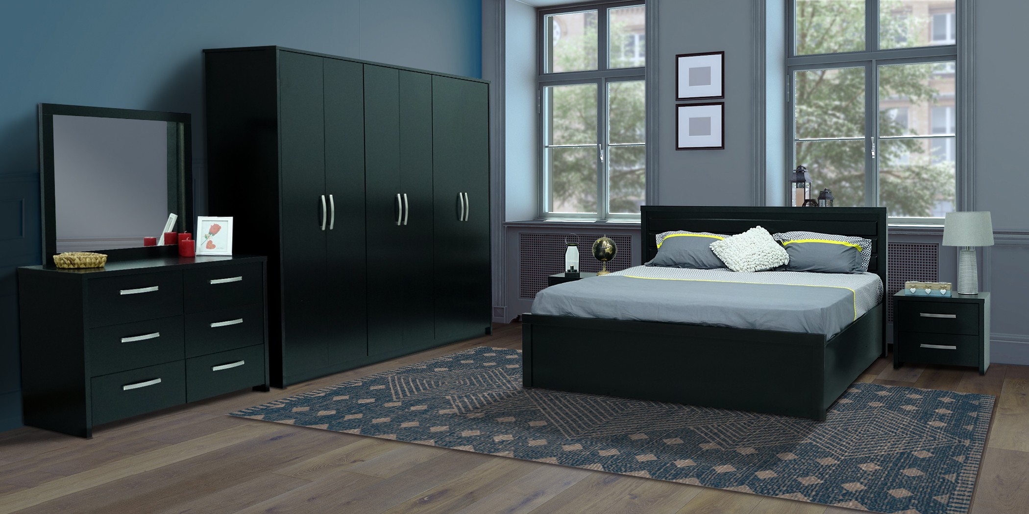 Angel Bedroom Set 180x200cm Black Matte Color