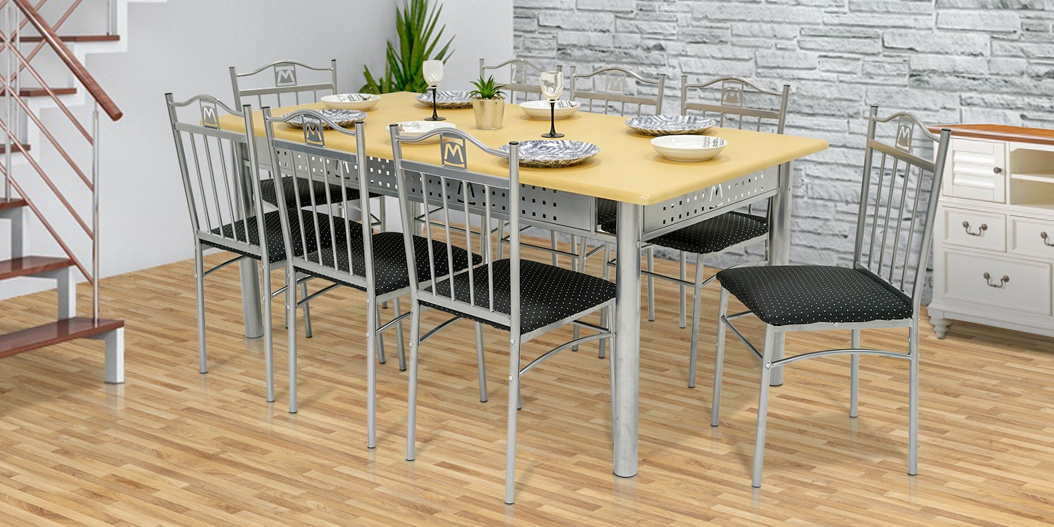 Nolana Table and 8 Chairs Metal/MDF Top