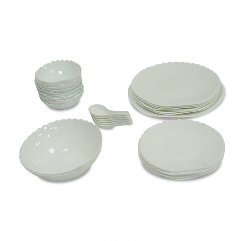 Dinner Set 33 PCS Shell Opal Glass White