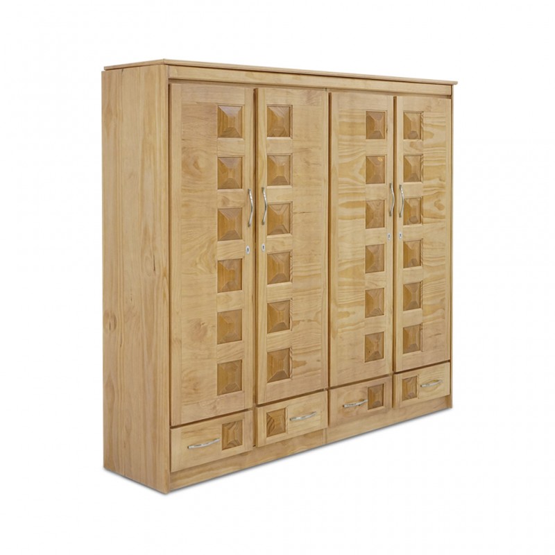 Sky Wardrobe 4 Doors + 4 Drawers Pine Finish Oak