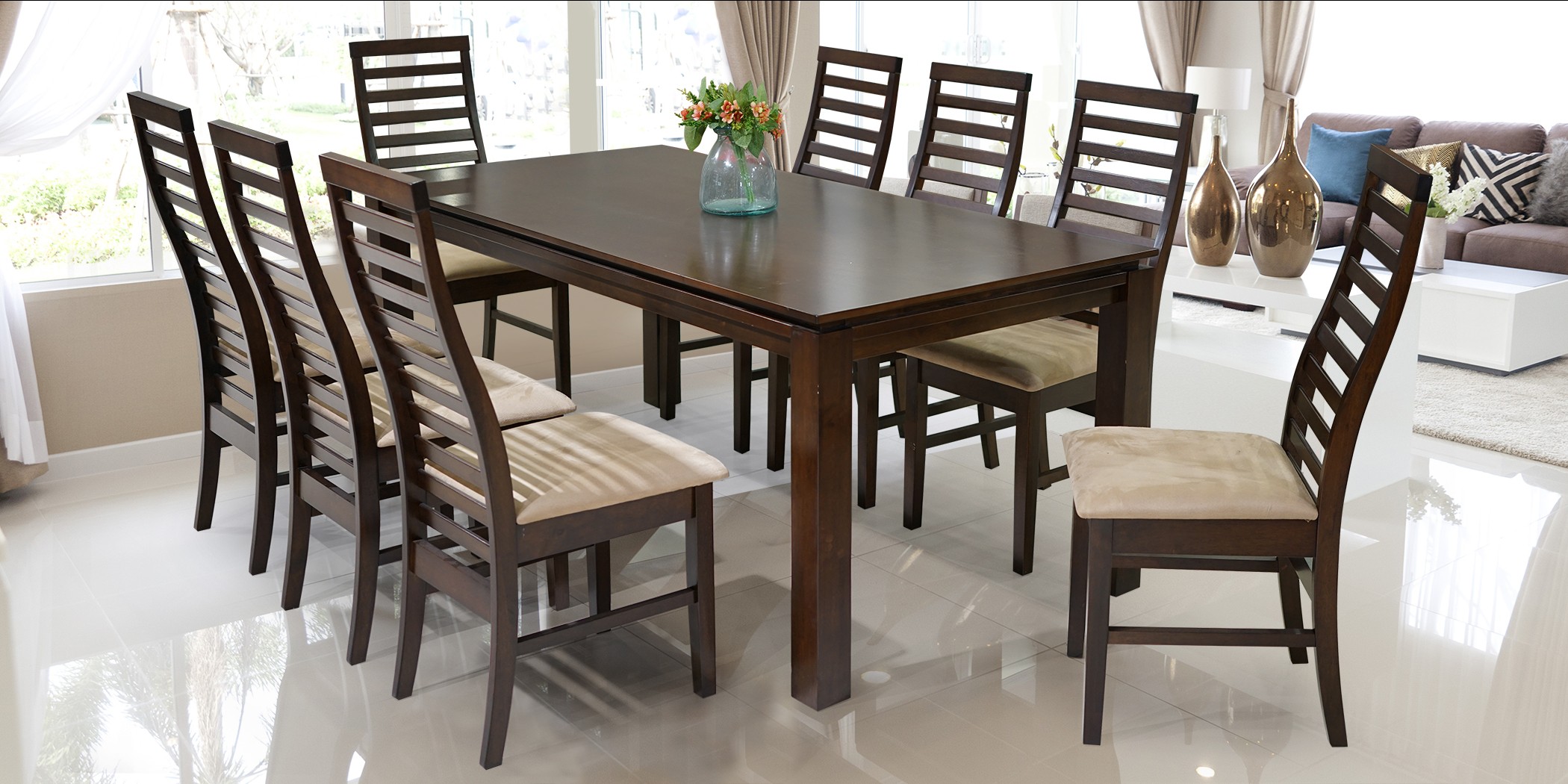 Legenda Table and 8 Chairs Rubberwood