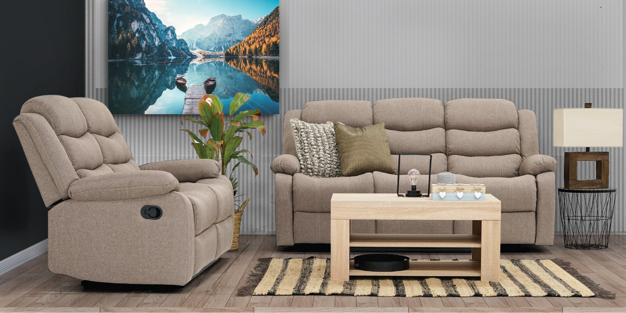 Tavana Recliner Sofa 3+2 Camel Fabric Tavana Recliner Sofa 3+2 Camel Fabric