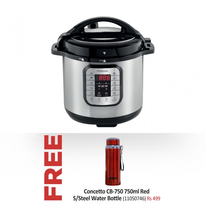 Kenwood PCM80.000SS 8L Multi Cooker & Free Concetto CB-750 750ml Red S/Steel Water Bottle