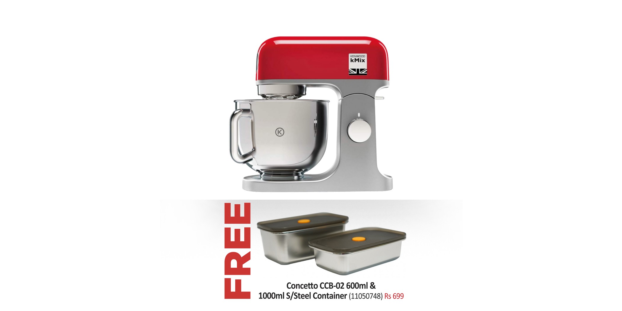 Kenwood KMX750RD 5L 1000W Red Standmixer Free Concetto CCB 02