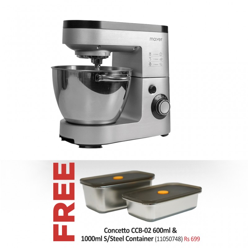 Mayer MMSM101 5.5L 1000W Silver Stand Mixer & Free Concetto CCB-02 600ml & 1000ml S/Steel Container