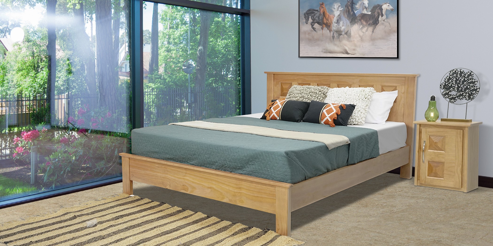 Sky Bed 160x200 cm Pine Wood Finish Oak