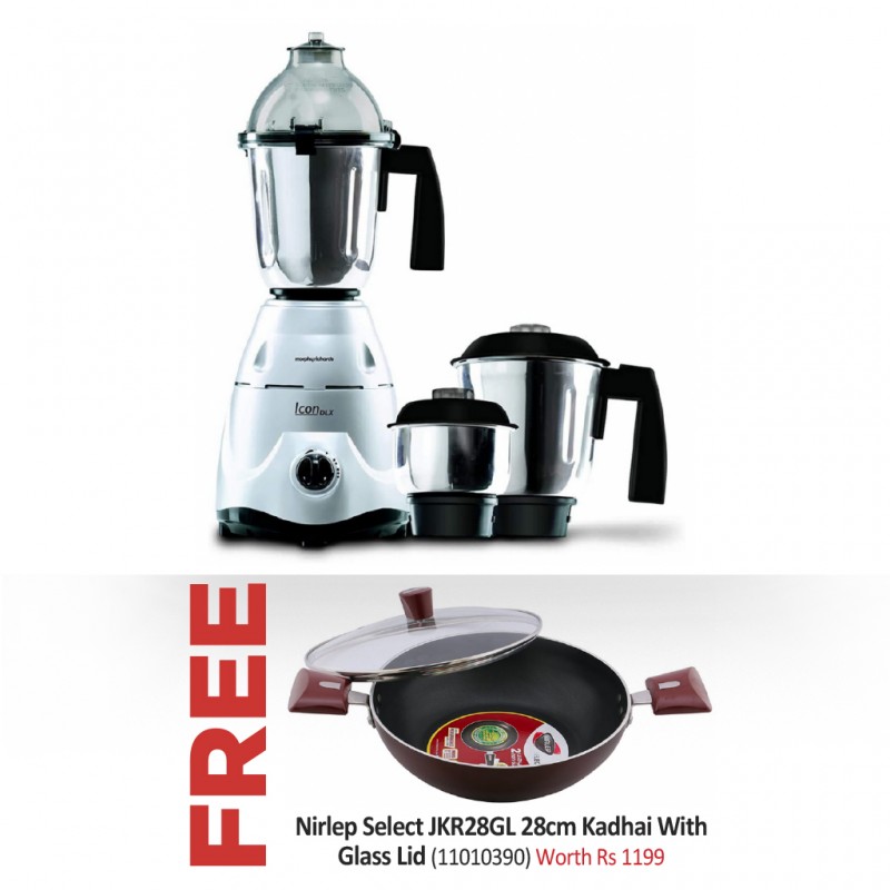 Morphy Richards Icon Deluxe Silver/Gold 750W 2YW & Free Nirlep Select JKR28GL 28cm Kadhai With Glass Lid