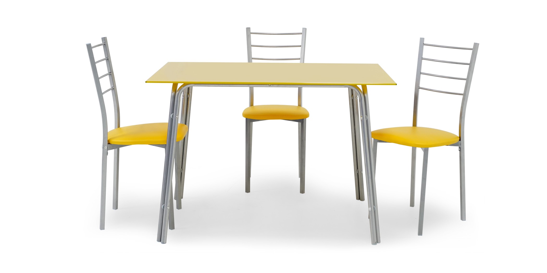 Laurenza Table and 4 Chairs Metal/Yellow Glass