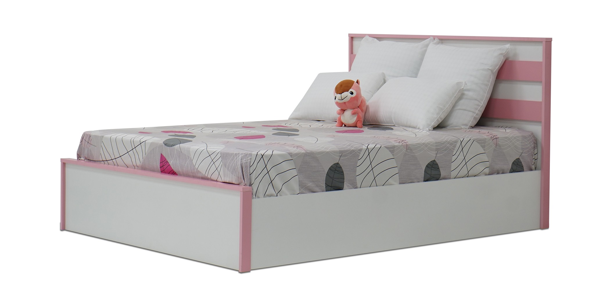 Alpha Bed 140x190 cm MDF White & Pink