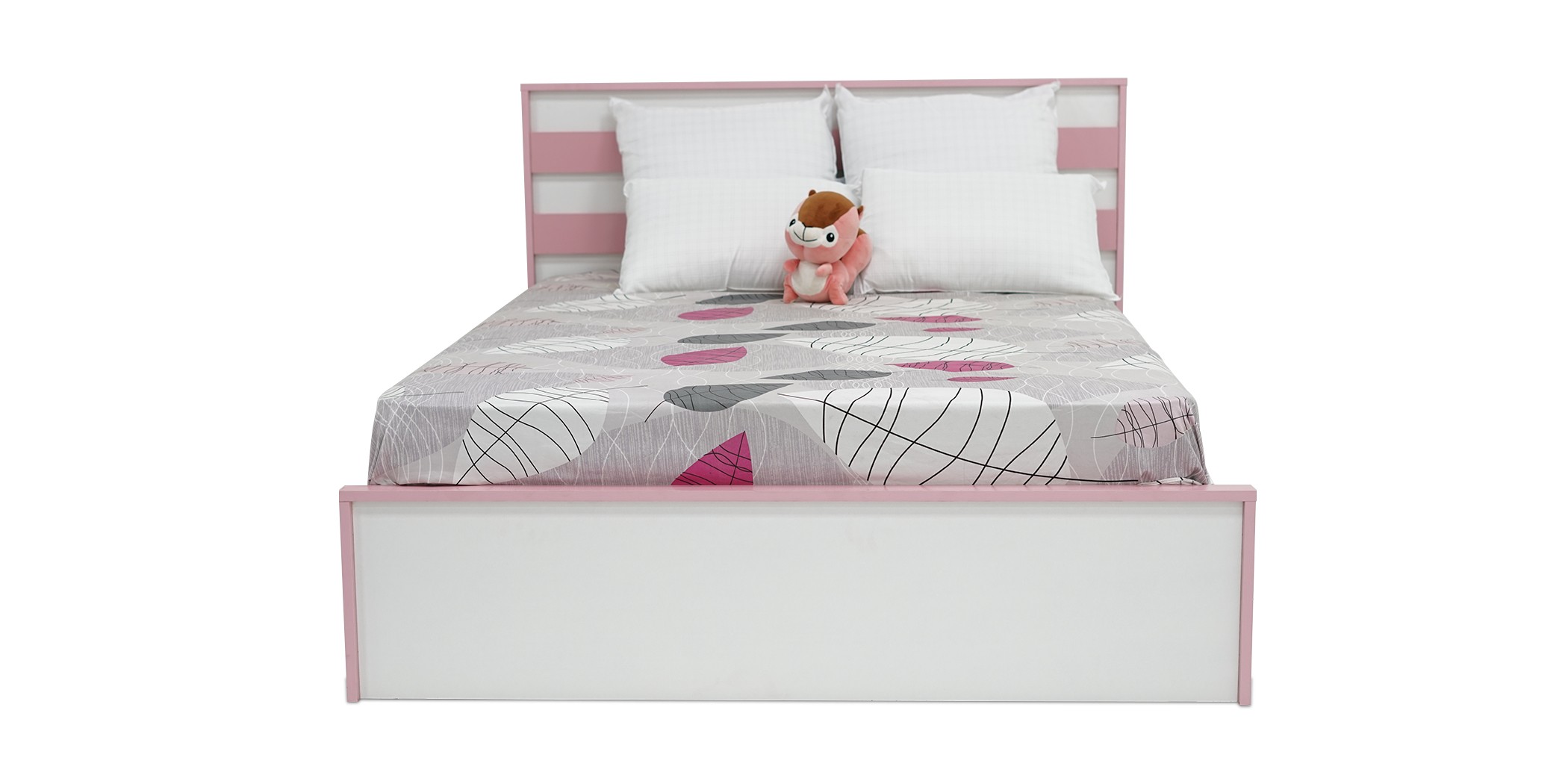 Alpha Bed 140x190 cm MDF White & Pink