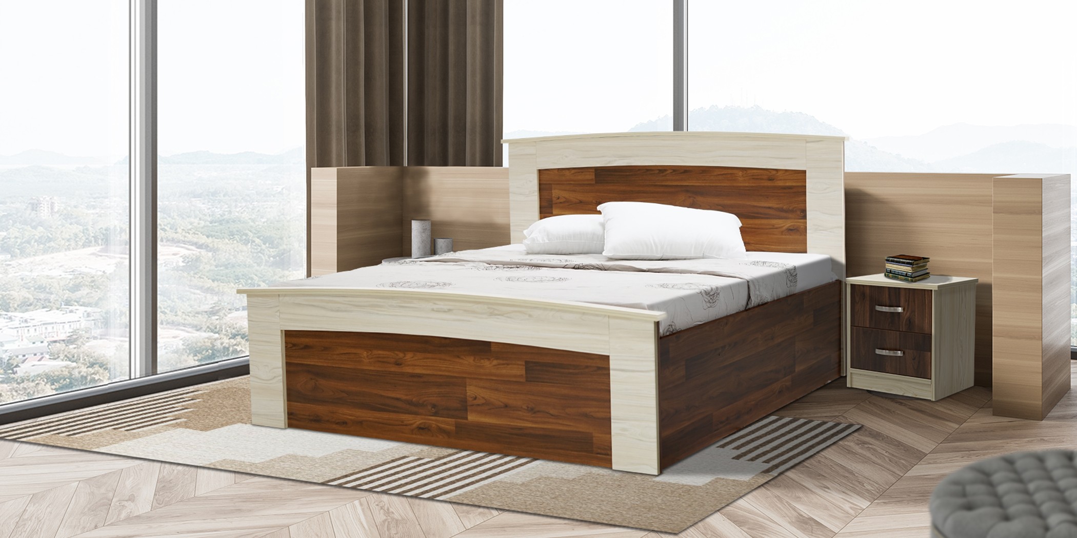 Tripoli Bed 150x190cm Kiaat and Creamywood Tripoli Bed 150x190cm Kiaat and Creamywood