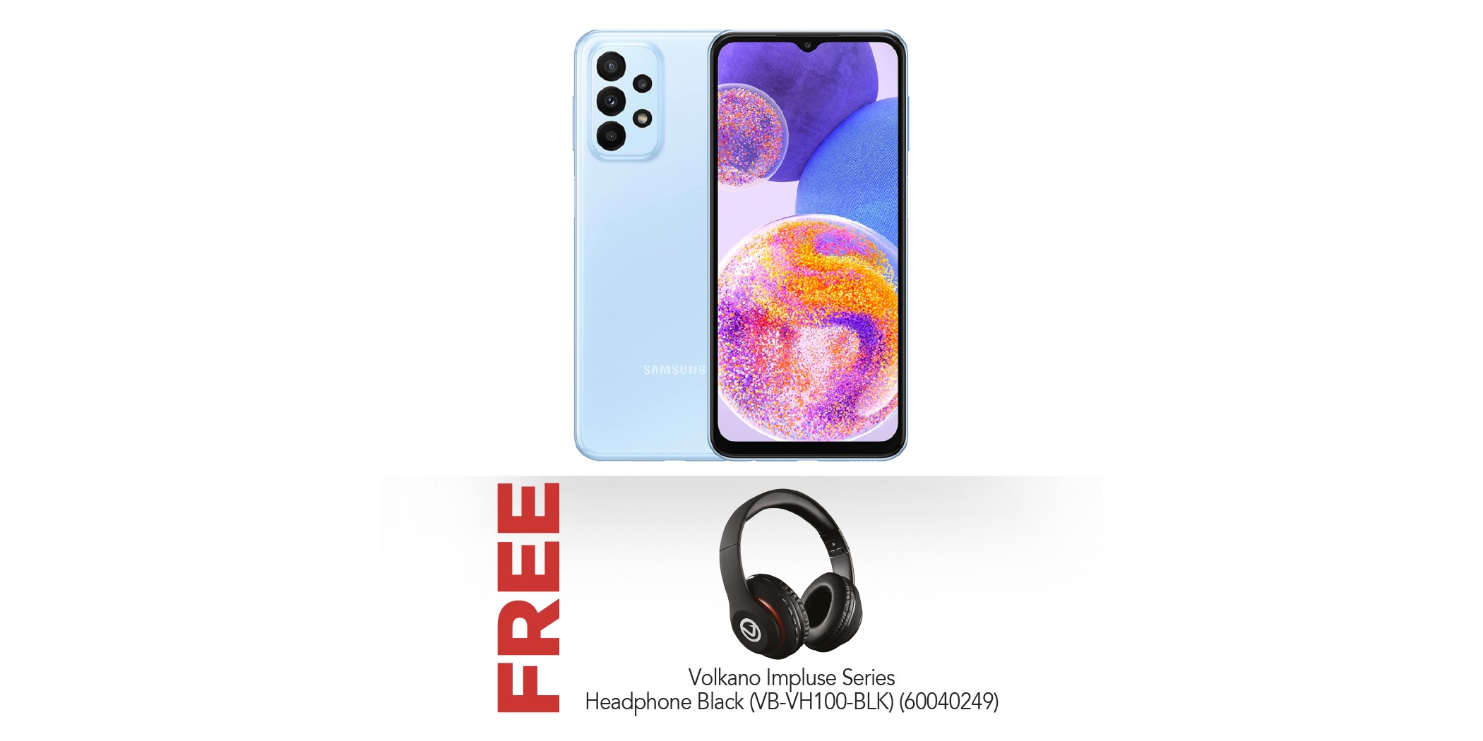 Samsung Galaxy A23 Blue & Free Volkano Impulse Series Bluetooth Headphones