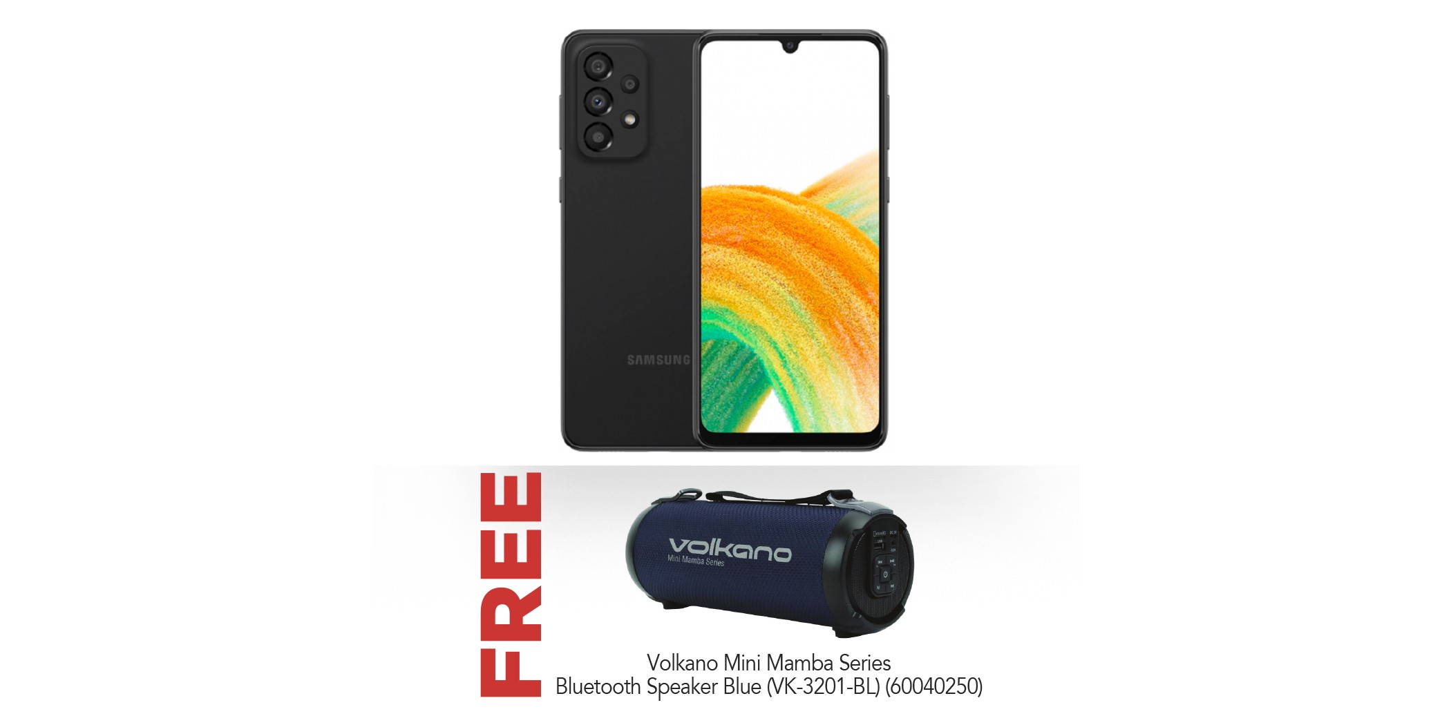 Samsung Galaxy A33 Black & Free Volkano Mini Mamba Series Bluetooth