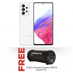 Samsung Galaxy A53 White & Free Volkano Mini Bazooka Series AUX/USB/FM Radio VK-30001-S11