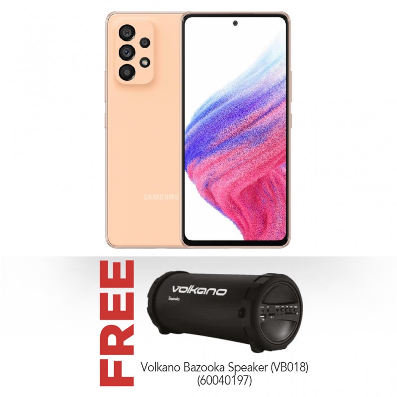 Samsung Galaxy A53 Orange & Free Volkano Mini Bazooka Series AUX/USB/FM Radio VK-30001-S11 Samsung Galaxy A53 Orange & Free Volkano Mini Bazooka Series AUX/USB/FM Radio VK-30001-S11