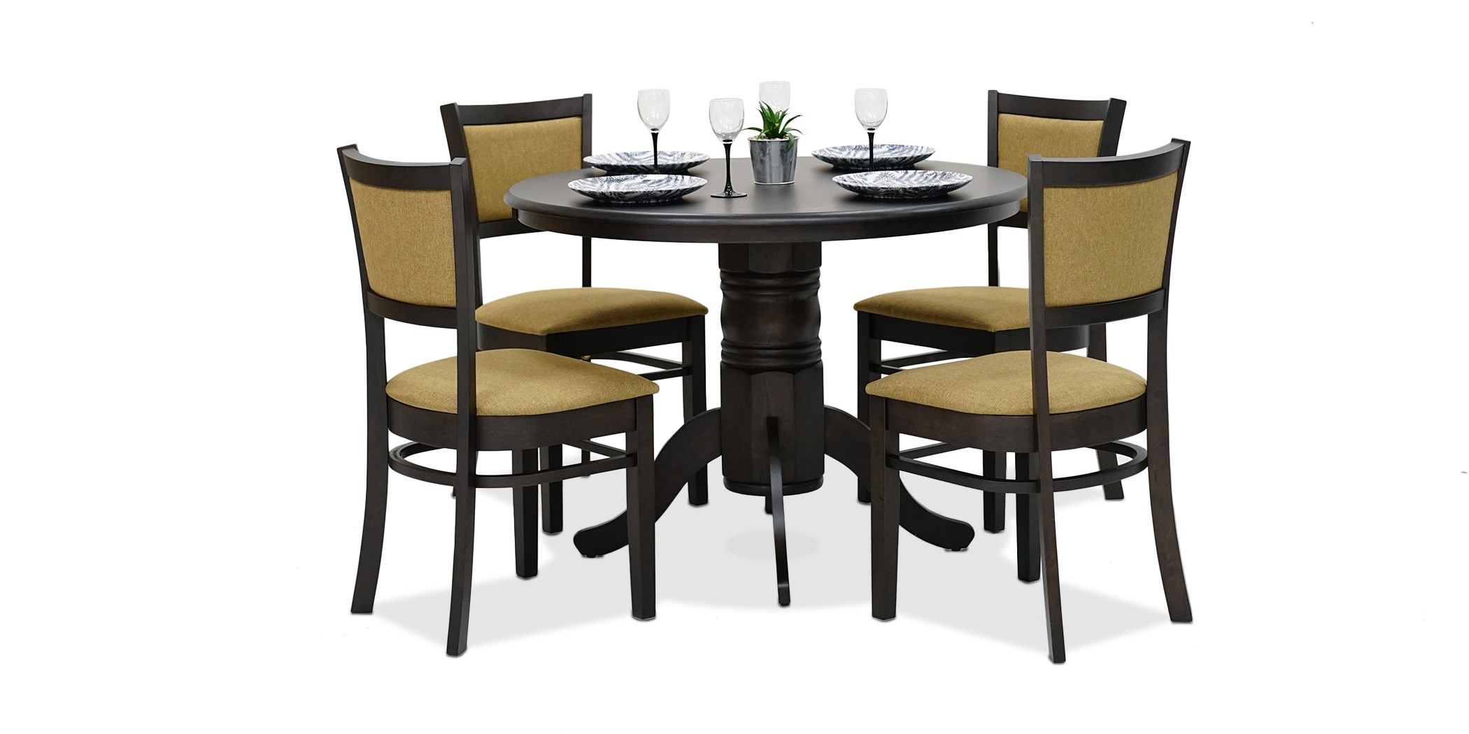 Esther Table Round and 4 Chairs Rubberwood