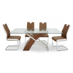 Siberia Table and 6 Chairs Glass Top Brown PU