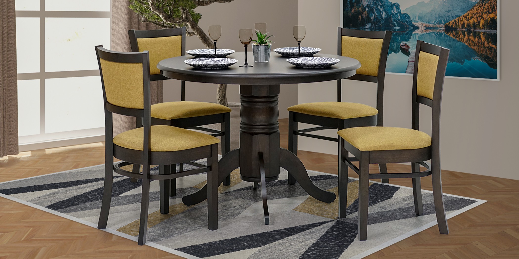 Esther Table Round and 4 Chairs Rubberwood