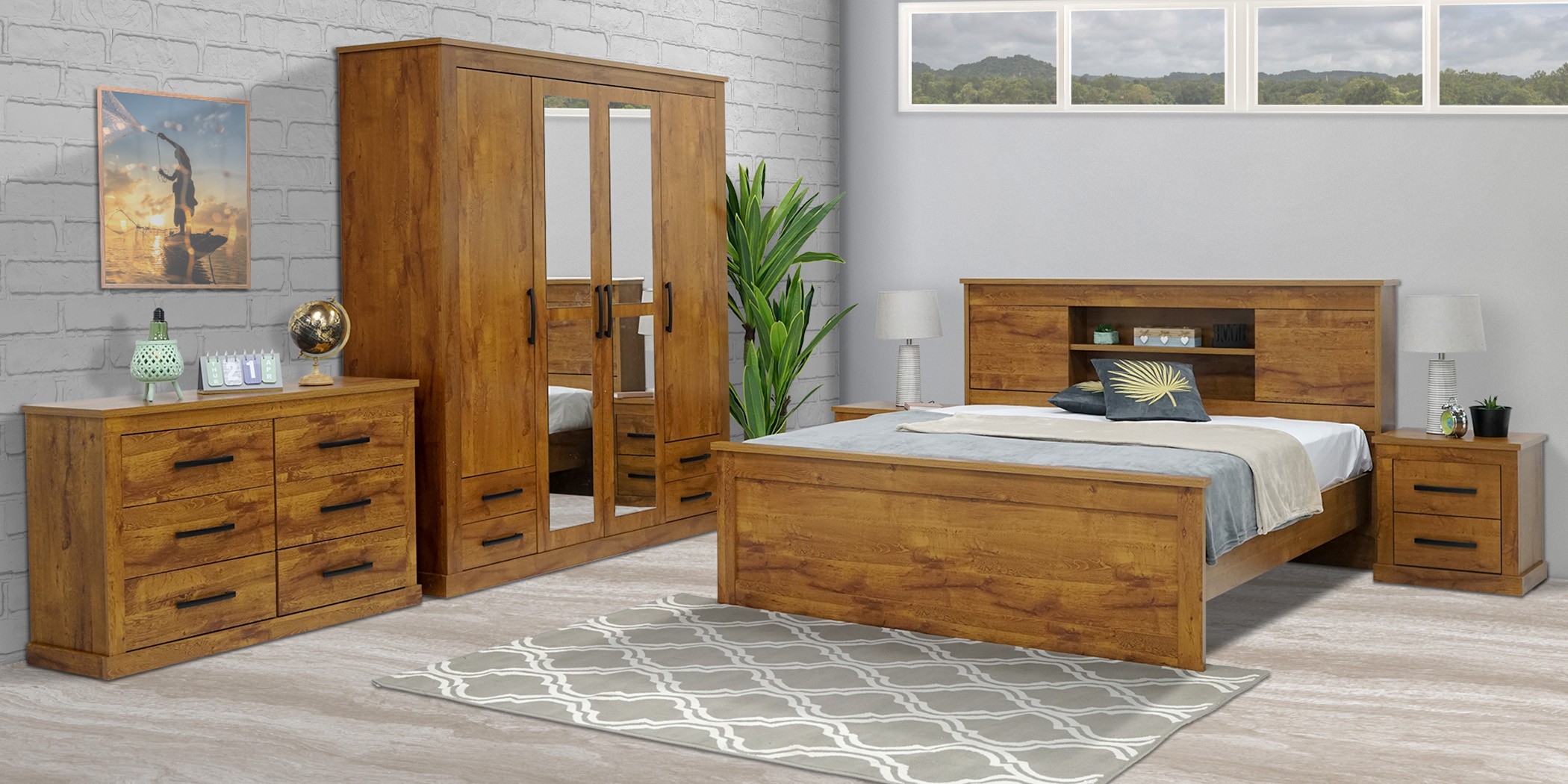 Rustic Bedroom Set 180x200 cm Brown Color