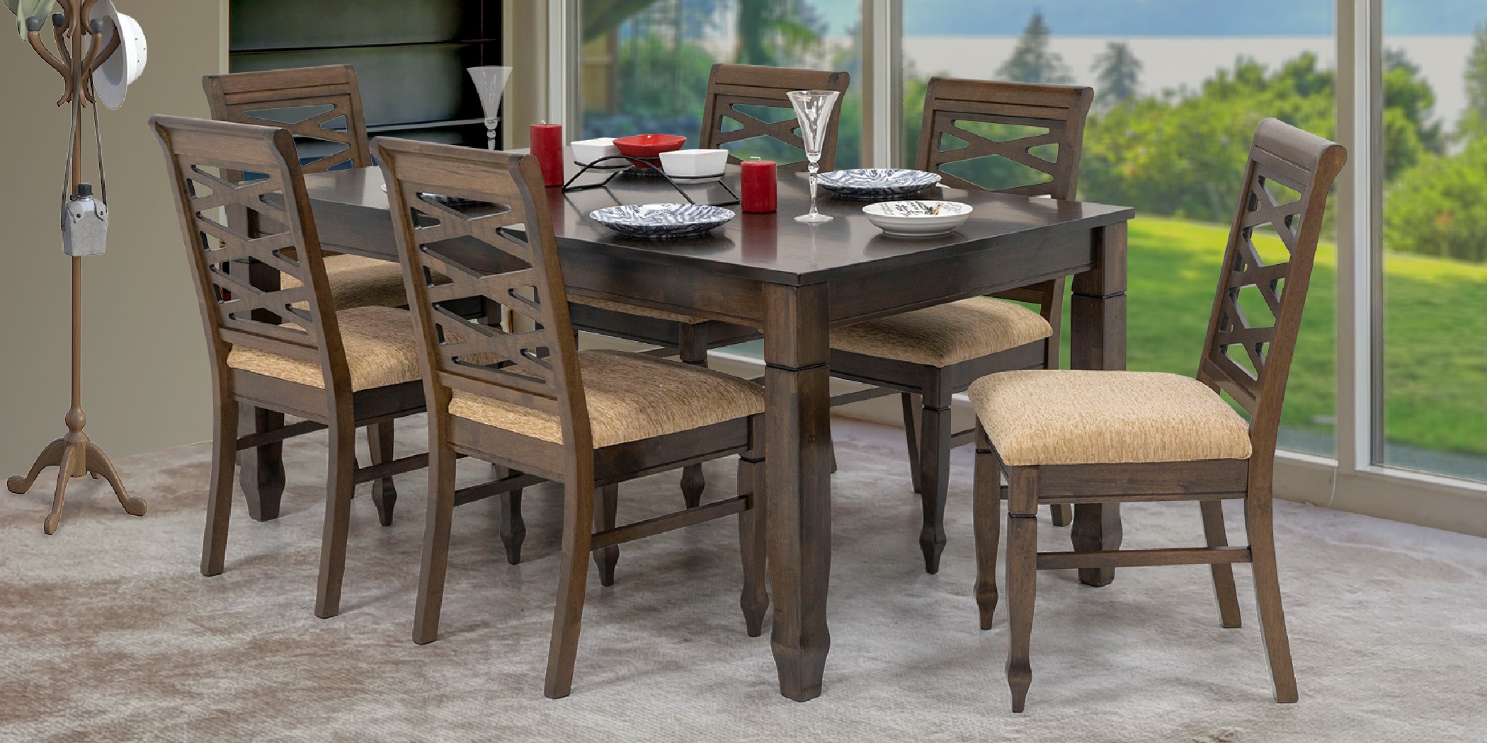 Nairobi Table and 6 Chairs Rubberwood