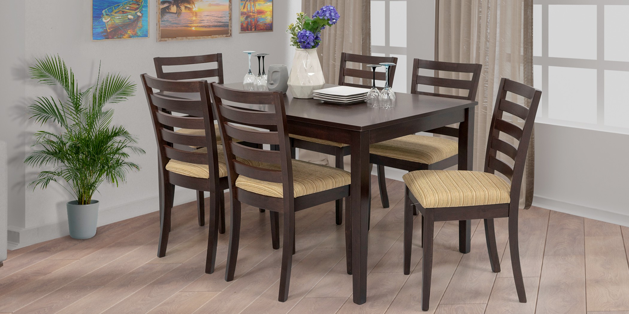 New Ocean Table and 6 Chairs Rubberwood