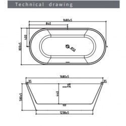 Bath Tub Black 1680x800x580