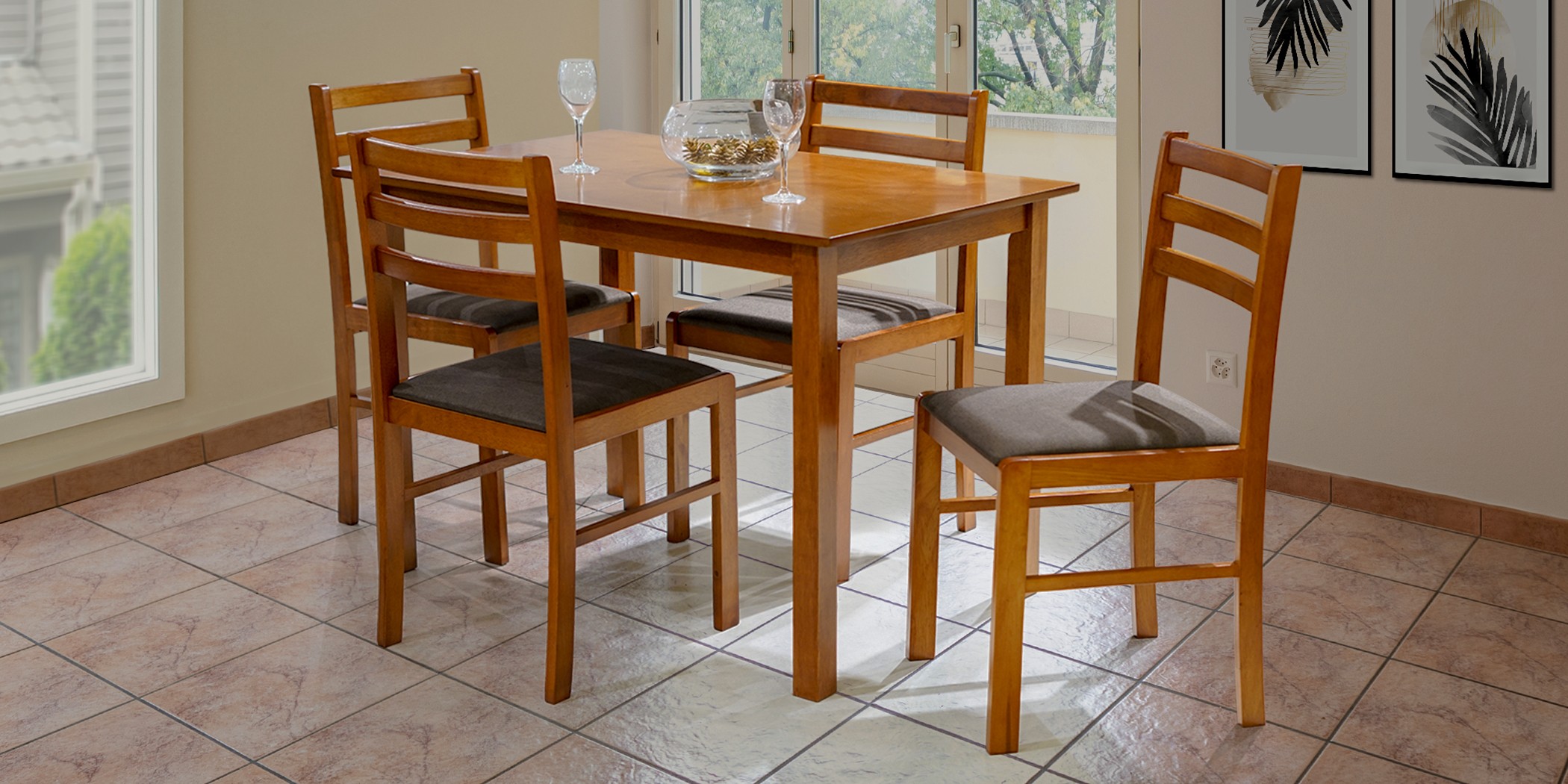Amelia Table and 4 Chairs Dark Brown Color