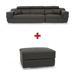 Efron Sectional LHF 2S+RHF Chair Grey Leather + Efron Ottoman Grey Leather