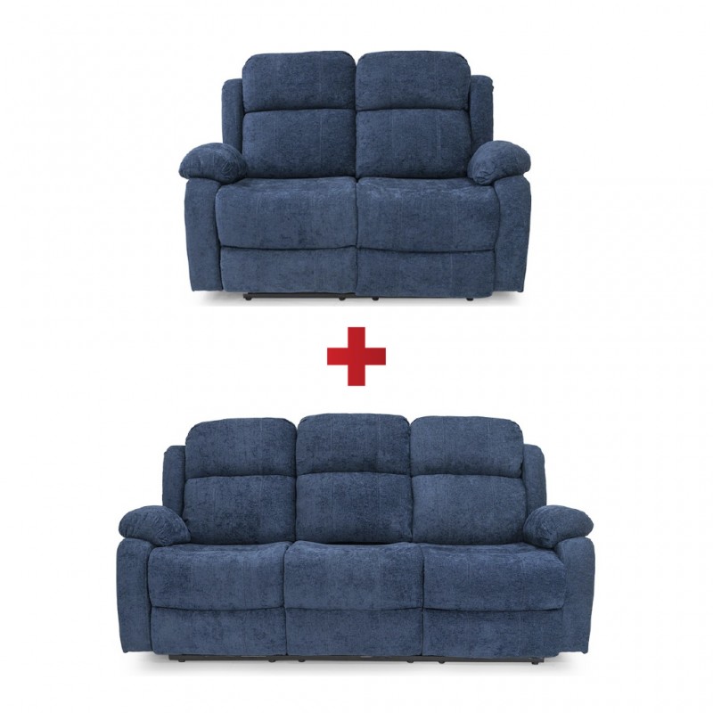 Sabella 3+2 Seaters Reclining Sofa Navy Color Fabric