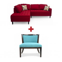 Cove Sofa Corner RAF LVST+LAF Chaise Ruby + Cove Accent Chair Sachi 2 Teal Color Fabric