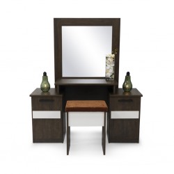 Shelton Dressing Table with pouf Brown Flame and White Matt