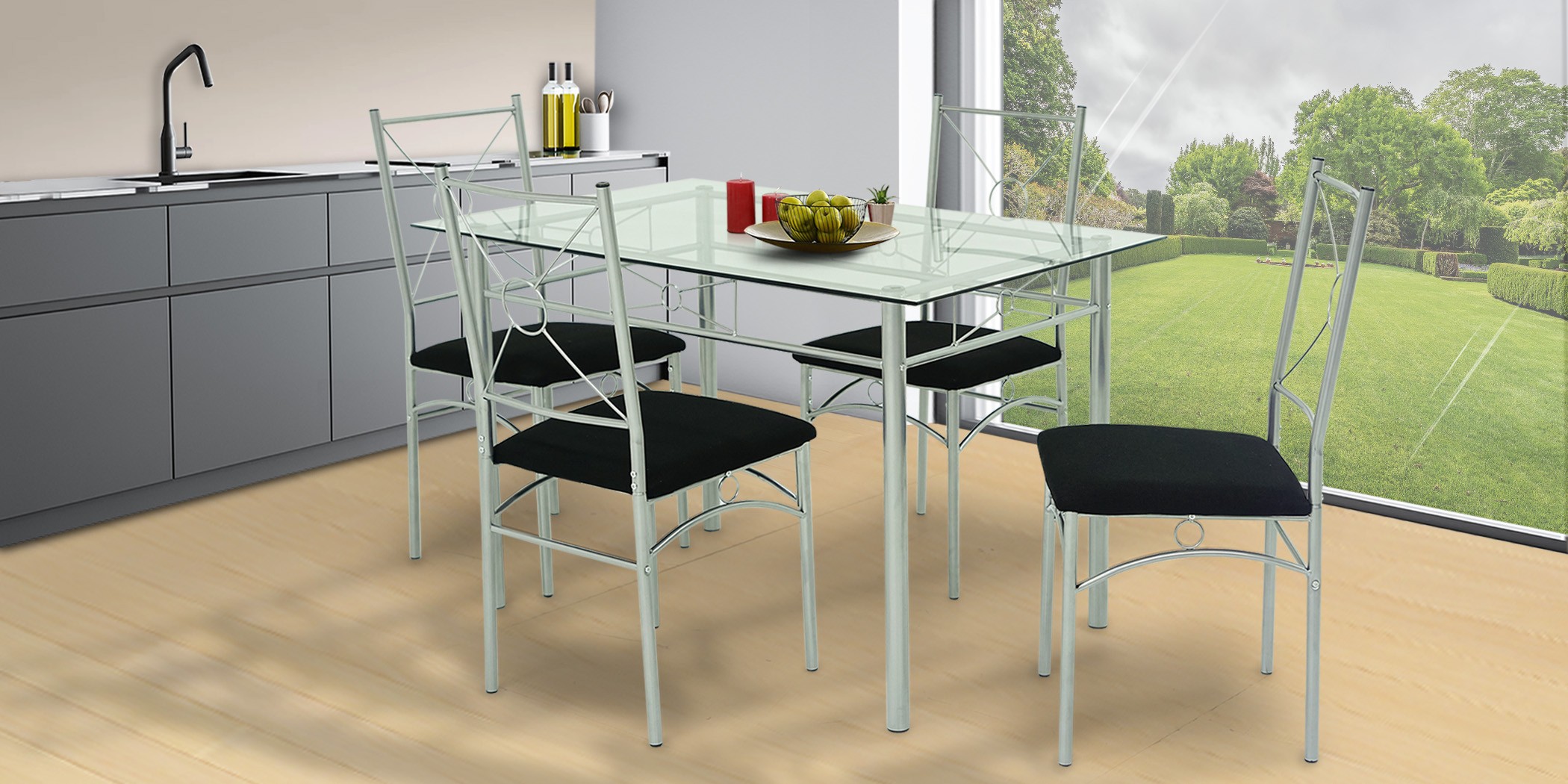 Arvens Table and 4 Chairs Black Metal