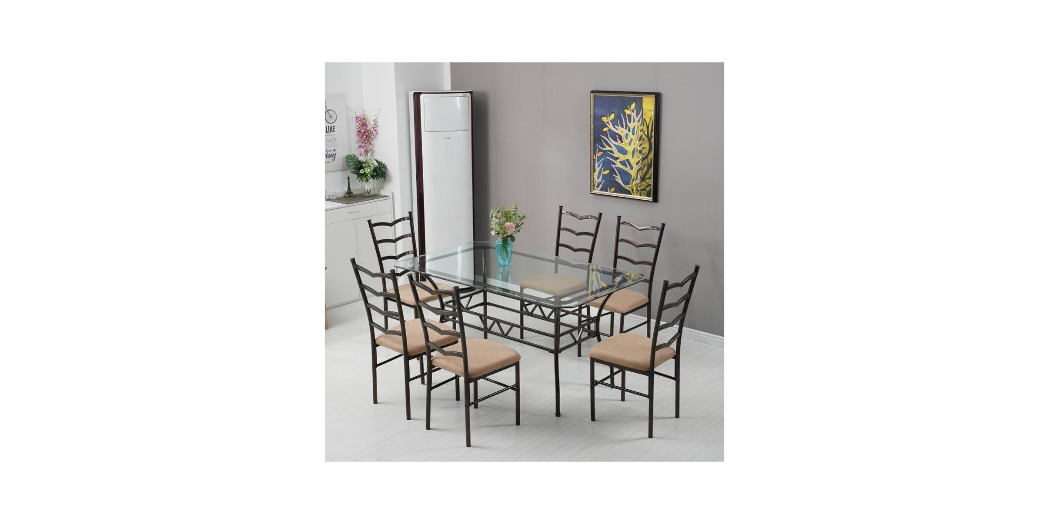 Princy Table and 6 Chairs Metal/Glass