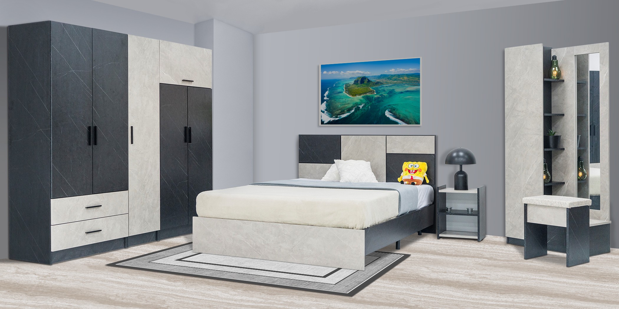 Royce Bedroom Set Greyash and Black Vein