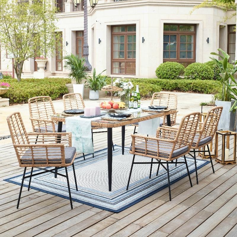 Eton Table and 6 Chairs In Metal/Rattan