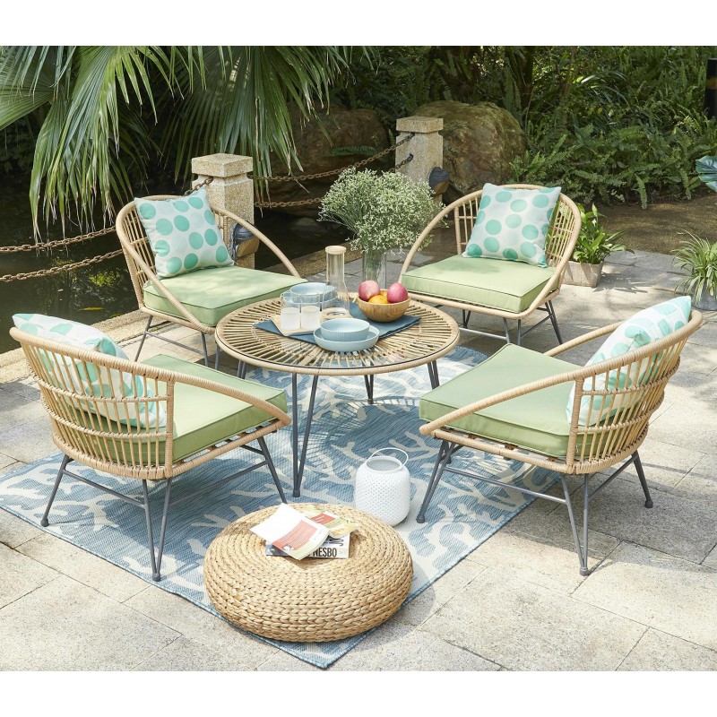 Bellini Table and 4 Chairs Metal Frame/Rattan