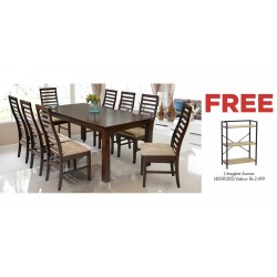 Legenda Table and 8 Chairs Rubberwood & Aurora Shelving Unit 3 Tiers Particle Board & Metal
