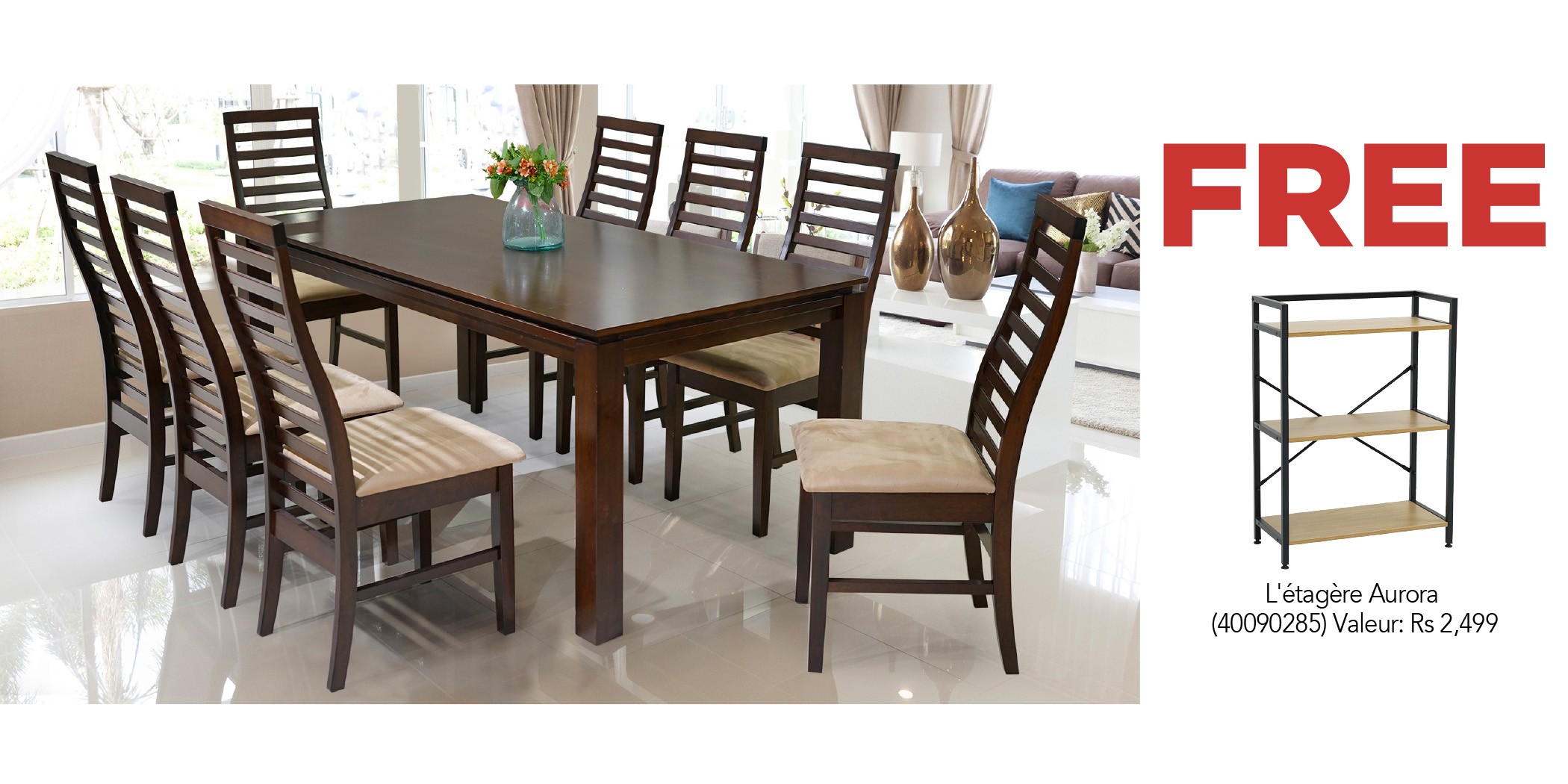 Legenda Table and 8 Chairs Rubberwood & Aurora Shelving Unit 3 Tiers Particle Board & Metal