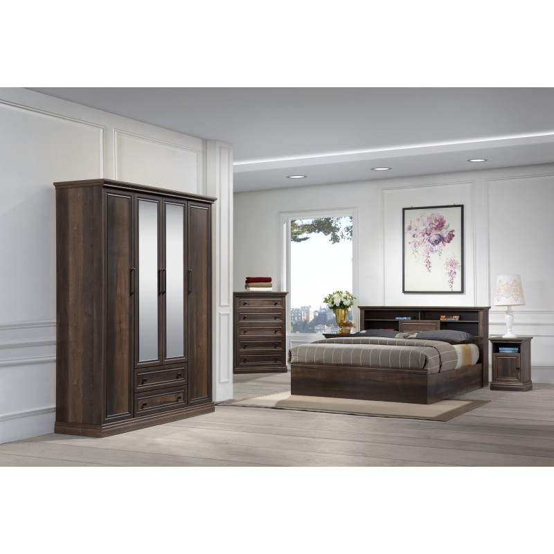 Hayden Bedroom Set 150x190cm Hazel Walnut 3D Hayden Bedroom Set 150x190cm Hazel Walnut 3D