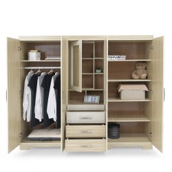 Basel Wardrobe 4 Doors + Dressing Table in Melamine MDF Brown & Deco White