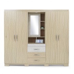 Basel Wardrobe 4 Doors + Dressing Table in Melamine MDF Brown & Deco White