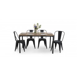 Tolix Table and 6 Chairs Black Metal & MDF Top