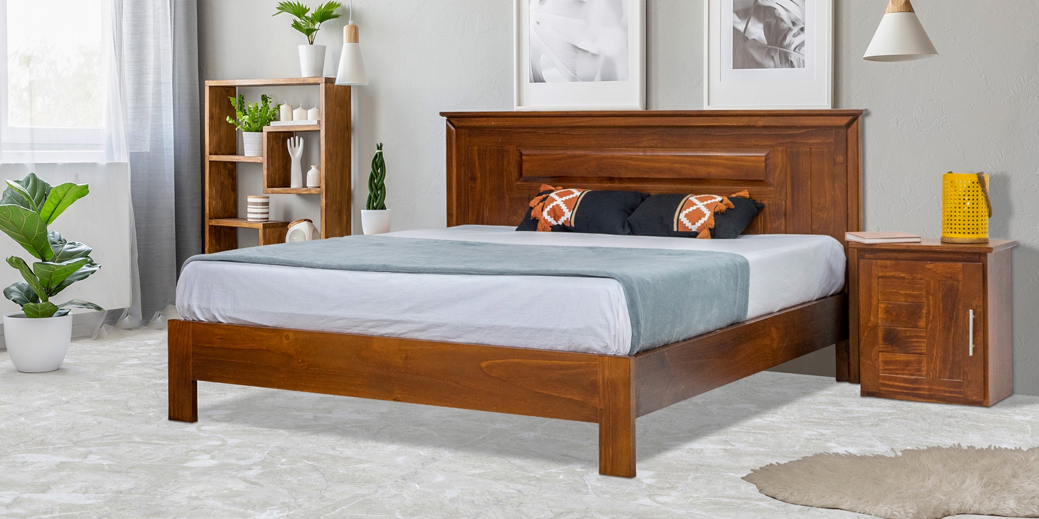 Samantha Pinewood Bed 150x190 cm Dark Oak Finish